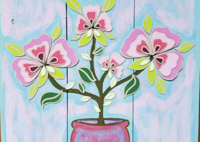 Flowers In Hot Pink & Blue Pot